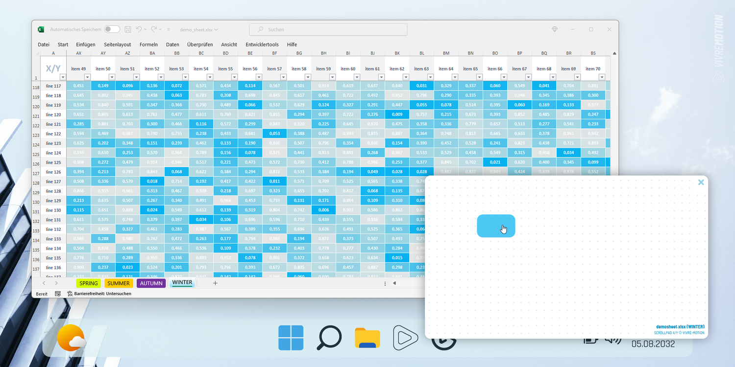 Excel XY Stage Worksheet Navigation ScrollPad Interface |Stream deck Icons | VIVRE-MOTION