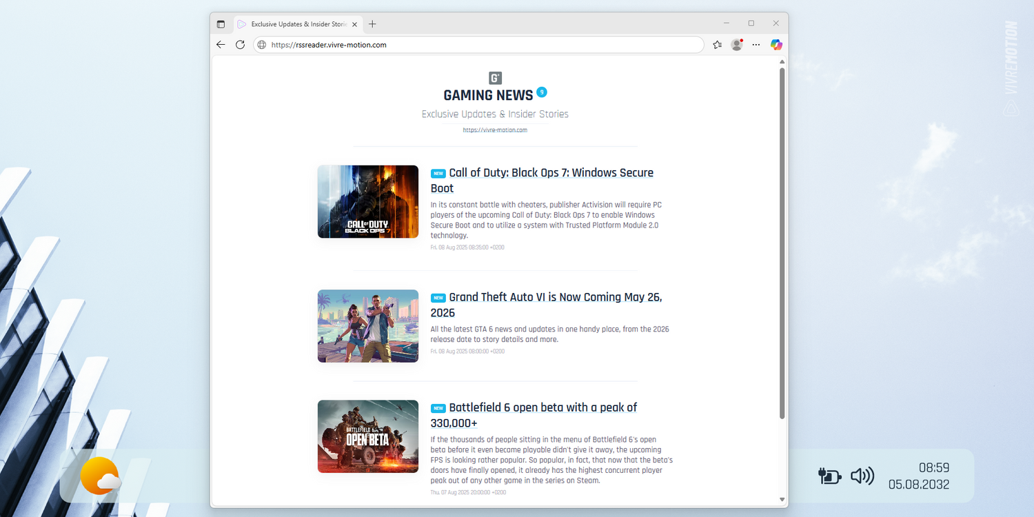 RSS NEWS LIVE TICKER READER PREVIEW | VIVRE-MOTION