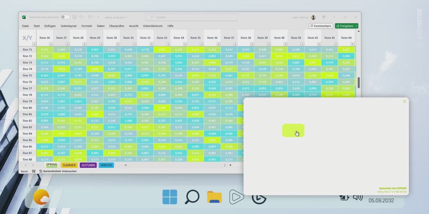 Excel XY Stage Worksheet Navigation ScrollPad Interface | stream deck icons | VIVRE-MOTION
