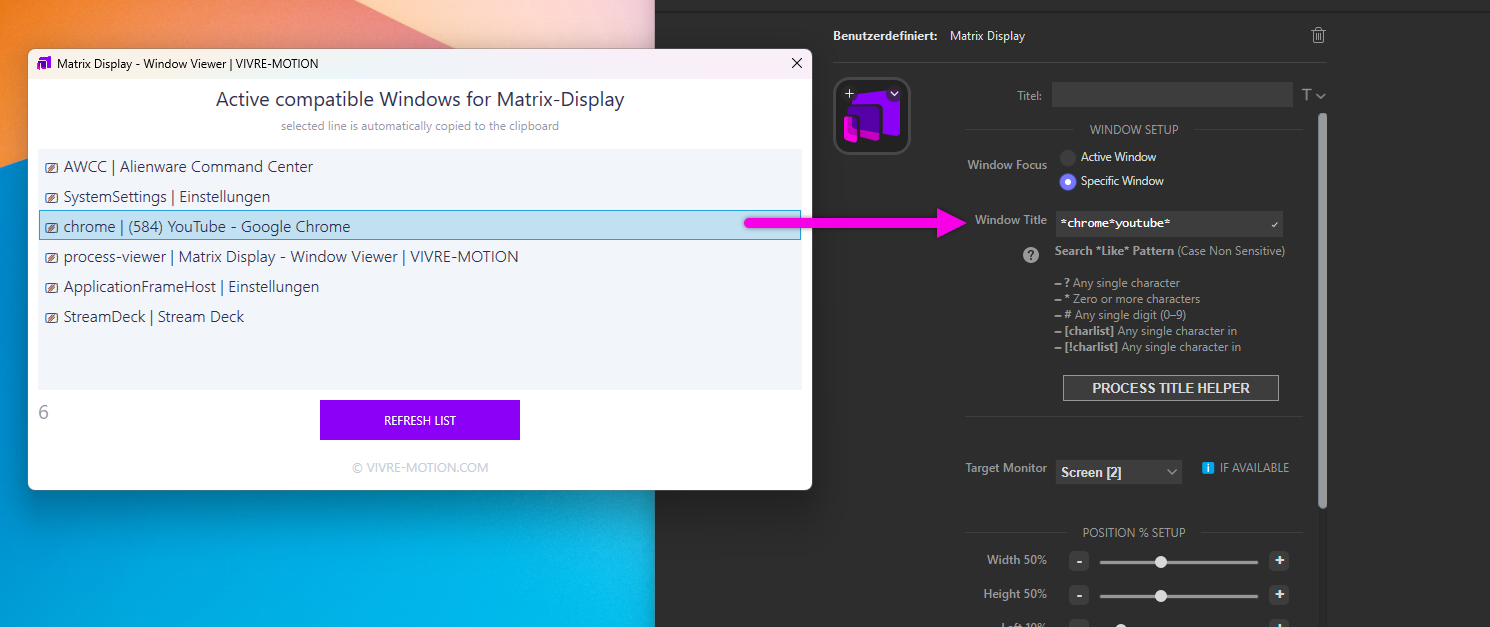 Matrix-Display Stream Deck Window Caption Helper Search Pattern | VIVRE-MOTION