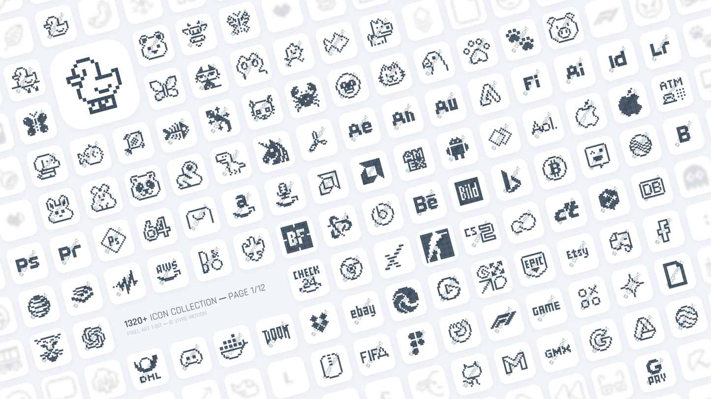 PIXEL ART 1-BIT ─ RGB HOTKEY STREAM DECK ICONS ─ VIVRE-MOTION