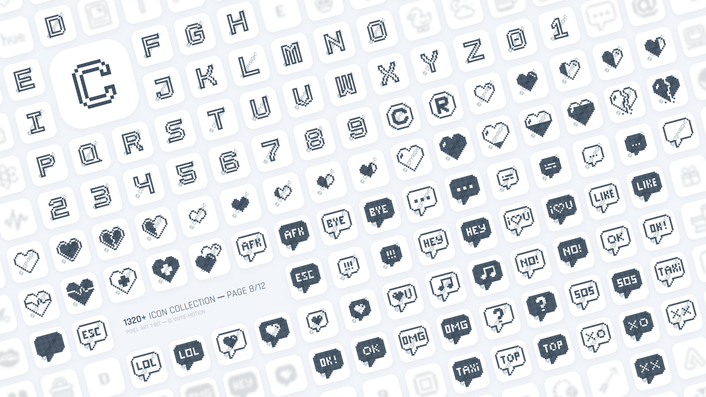 PIXEL ART 1-BIT ─ RGB HOTKEY STREAM DECK ICONS ─ VIVRE-MOTION